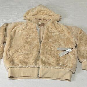 Forever 21 Beige Faux Fur Hoodie Jacket – Soft Plush Zip-Up – Size M